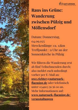 Raus ins Grüne: Wanderung zwischen Pülzig und Möllensdorf 04.09. Poster Raus ins Grüne Wanderung Pülzig