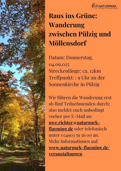 Raus ins Grüne: Wanderung zwischen Pülzig und Möllensdorf 04.09. Poster Raus ins Grüne Wanderung Pülzig