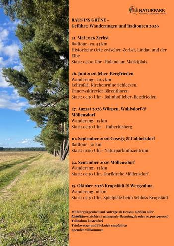 2026 Raus ins Grüne Wanderungen und Radtouren Stand 15.05.2026