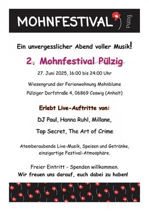 Programm 2. Mohnfestival Pülzig Programm
