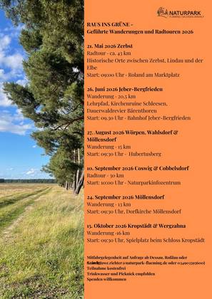 2026 Raus ins Grüne Wanderungen und Radtouren Stand 15.05.2026