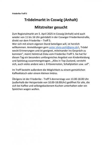 Trödelmarkt Ankündigung Trödelmarkt Kopie