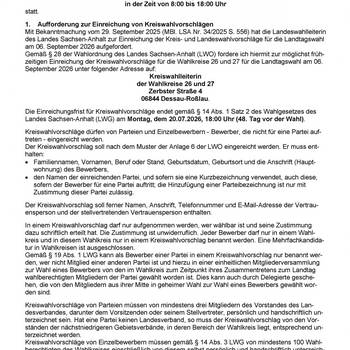 2025 12 02 Bekanntmachung Einreichung Wahlvorschläge Seite 1